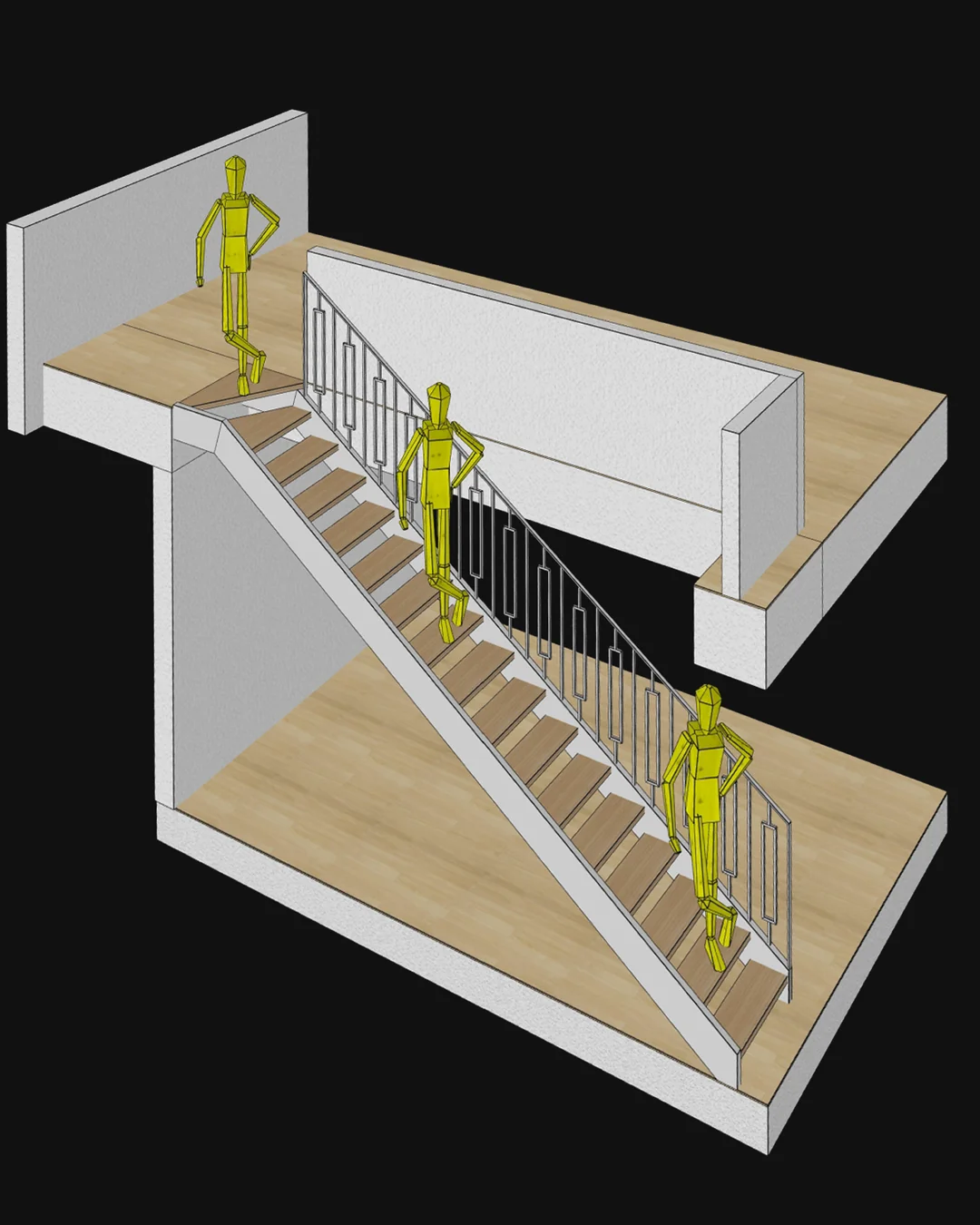 schody metalowe analiza ergonomii i skali 3d